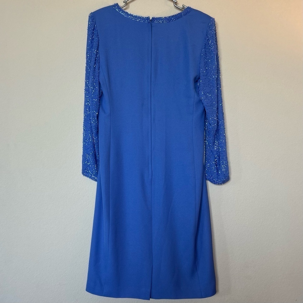 Mother Of The Bride Dress Size Medium Blue Iris Knee Length W Beading Jack Bryan - Picture 2 of 15